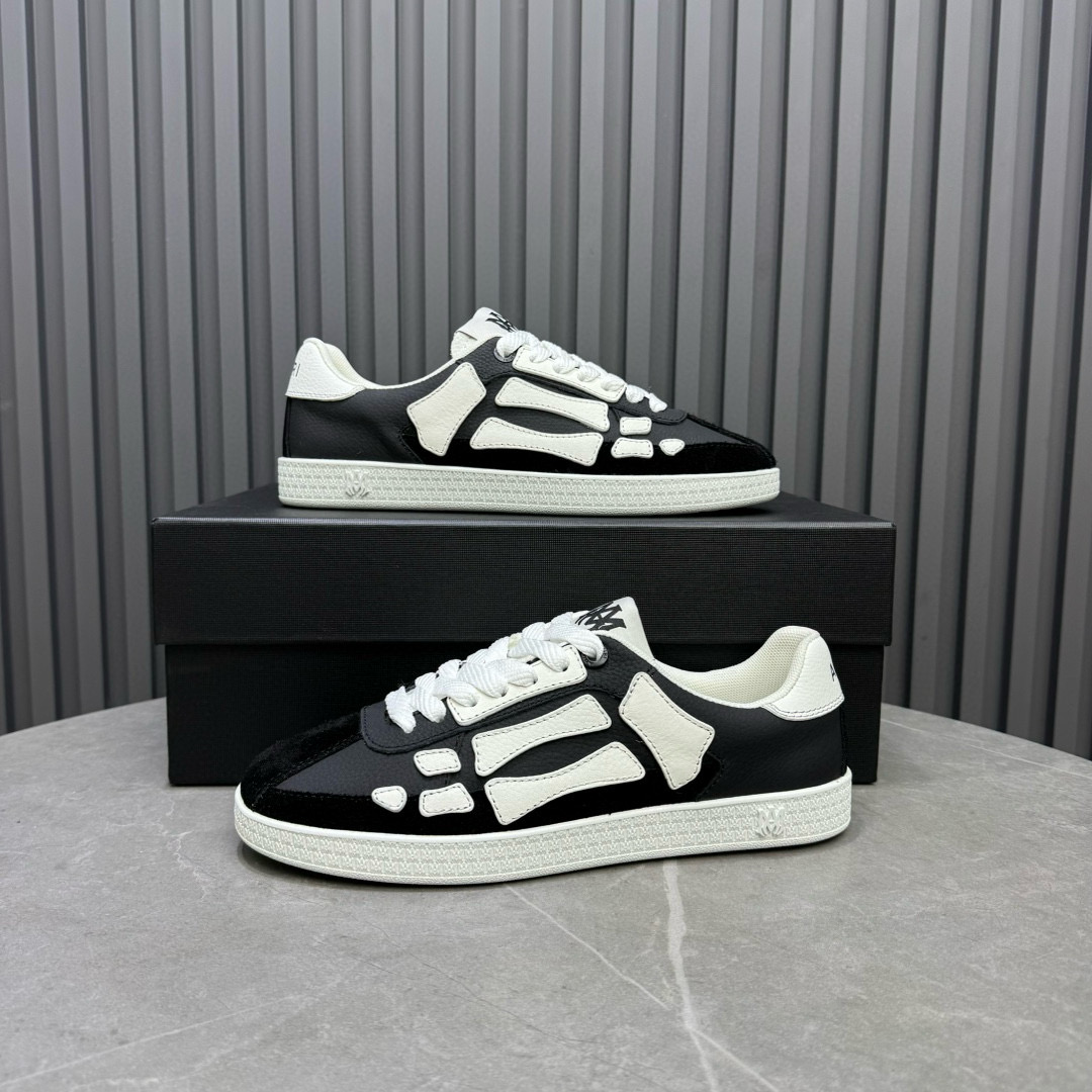 2024 Unisex Amiri Black White Leather Sneakers MJ00300