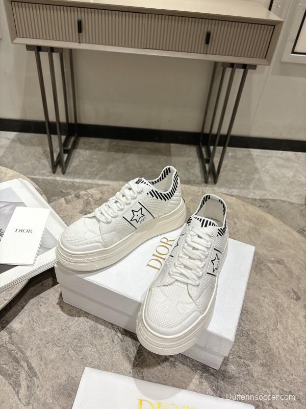 2025 Women Dior White Leather Sneakers Star Detailing KFY00330