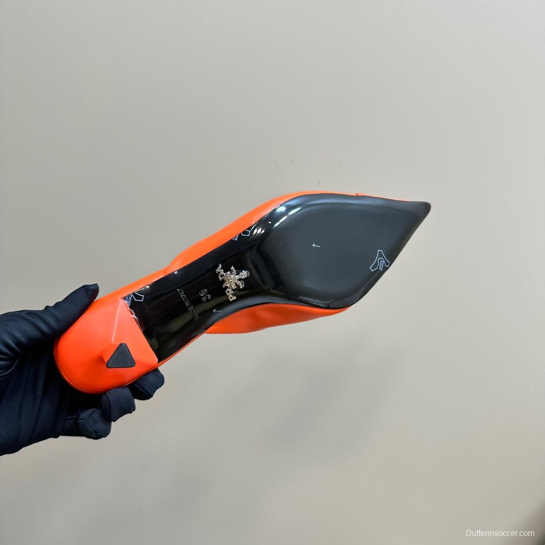 2025 Women Prada Orange Leather Pointed Toe Heels KFY00310