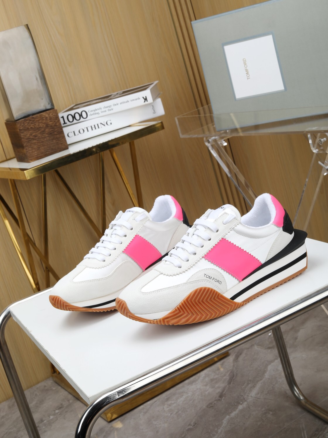 2025 Unisex TOM FORD White Pink Black Leather Suede Sneakers LY00360(F)/LY00370(M)