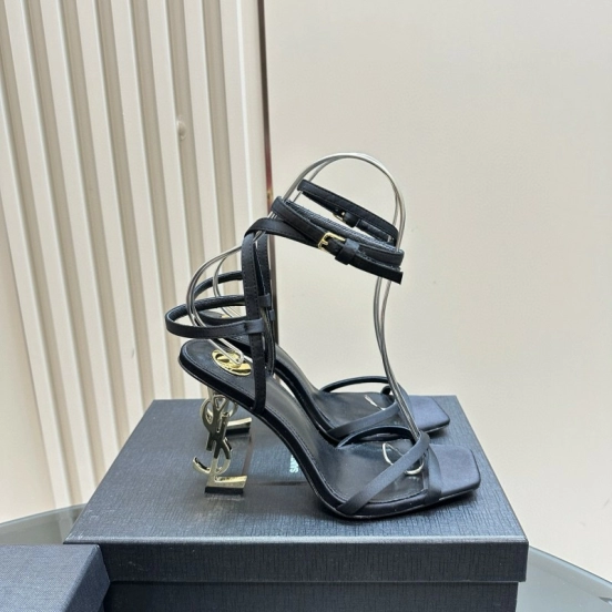 2025 Women Yves Saint Laurent Black Leather Sandals MJ00290
