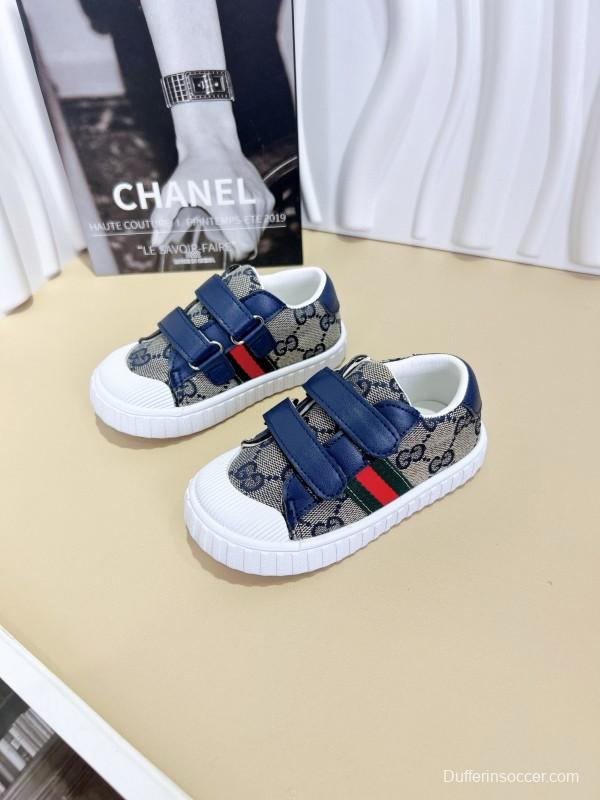 2024 Kids Gucci Brown Navy Canvas Leather Kids Shoes