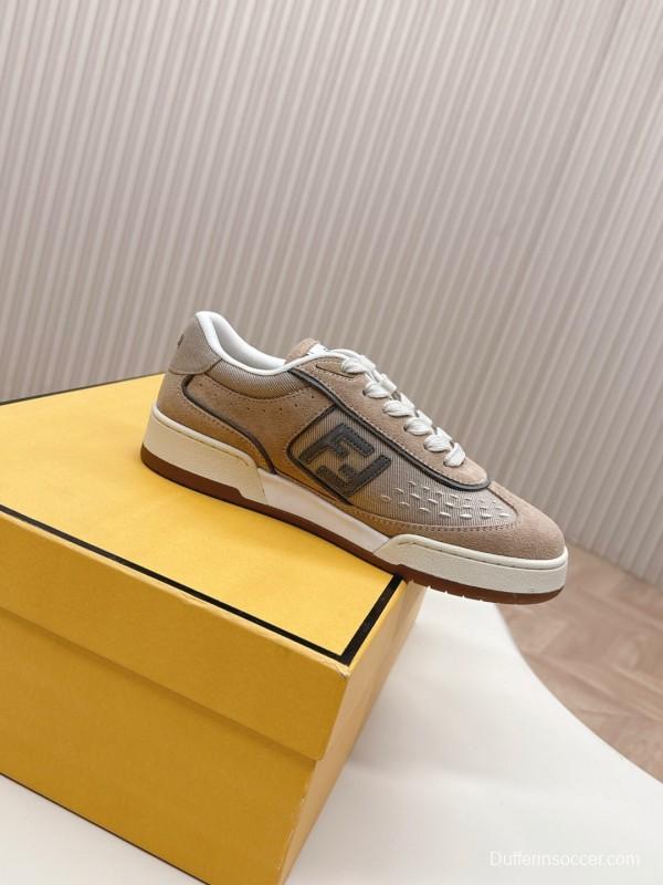 2025 Unisex Fendi Beige Light Brown Leather Suede Plimsolls FF Logo LY00350(F)/LY00360(M)