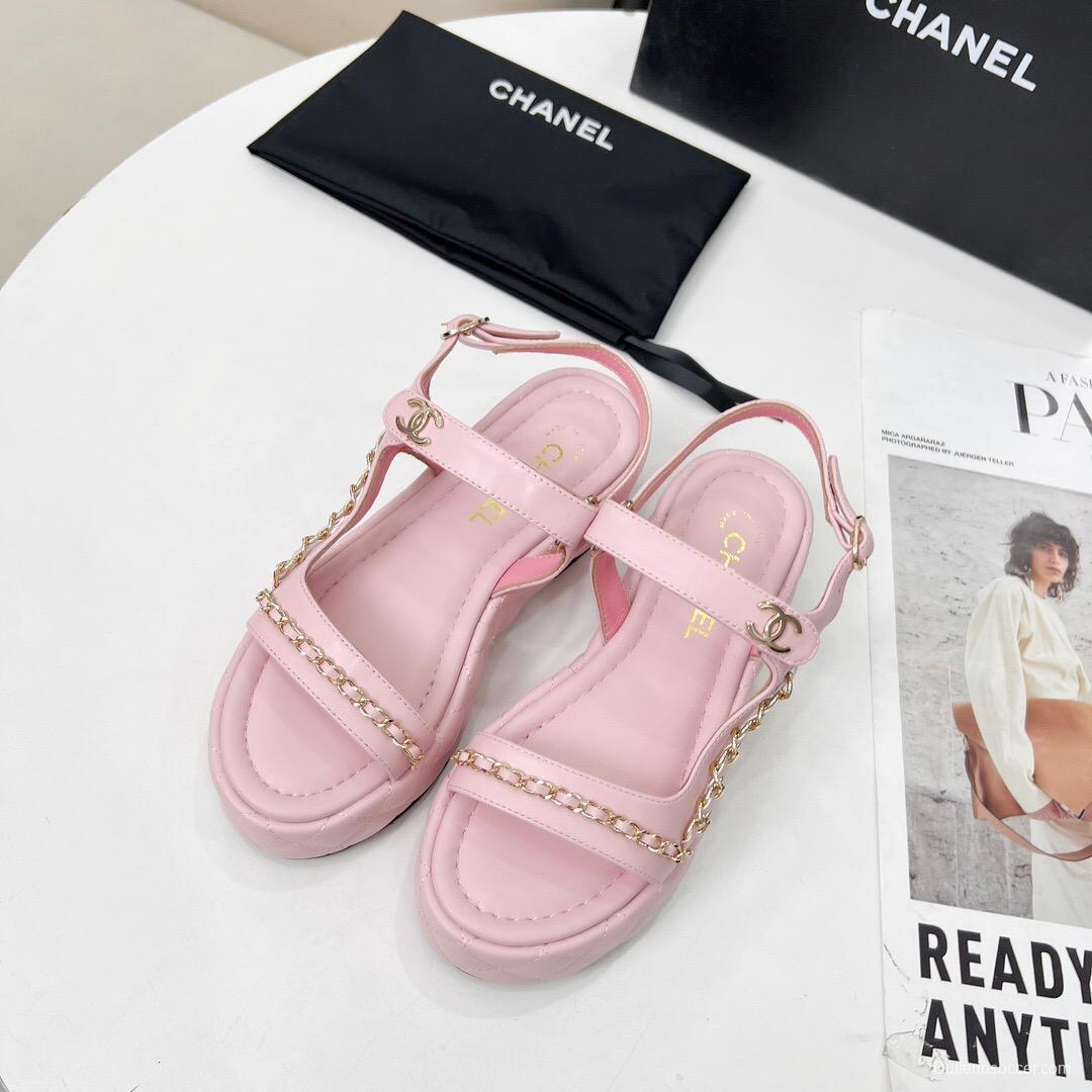 2025 Women Chanel Pink Leather Sandals LY00260