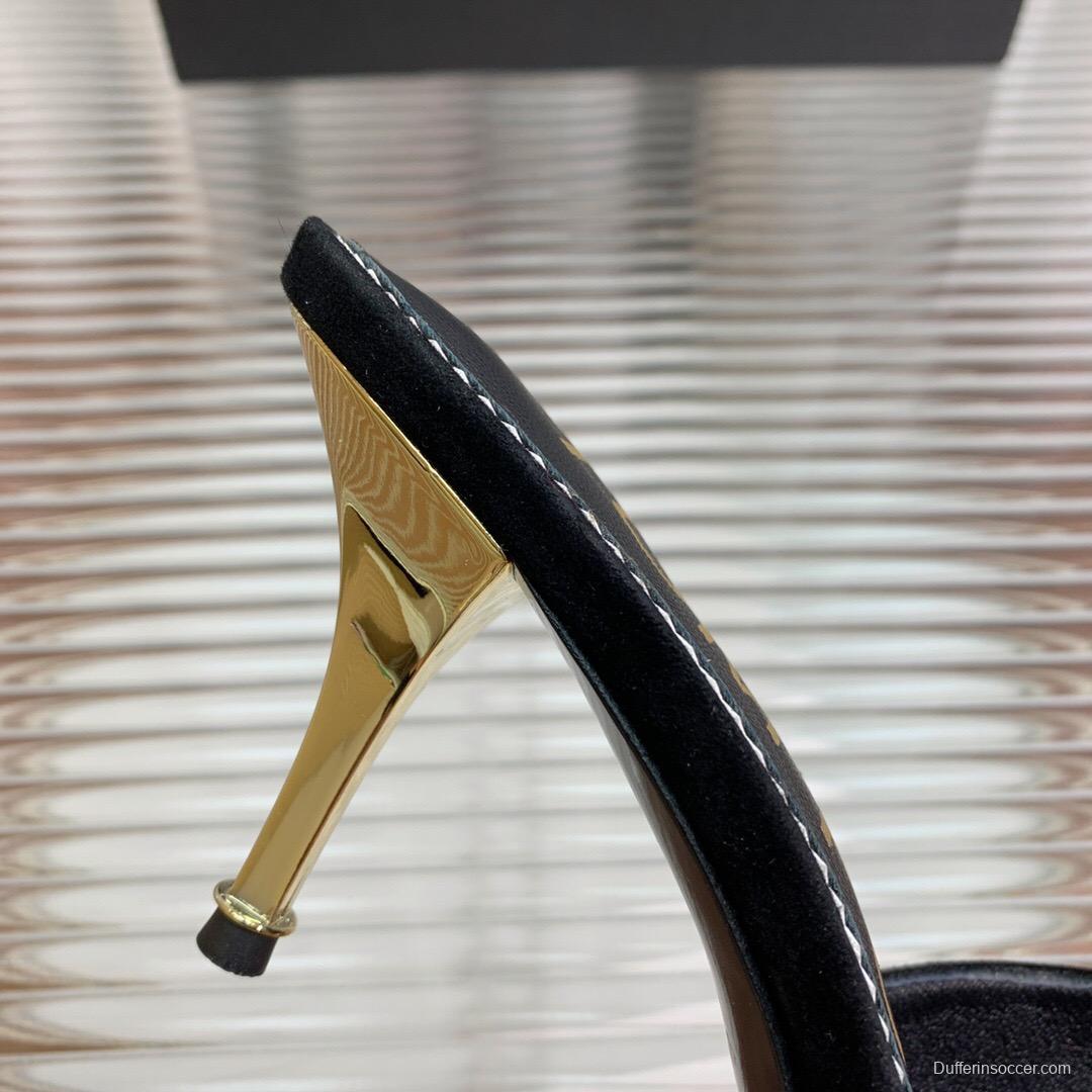 2025 Women TOM FORD Black Suede Leather Pointed Toe Metal Tip Mules