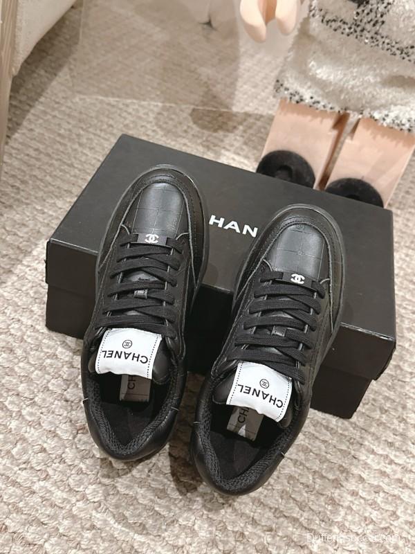2025 Women Chanel Black Leather Sneakers