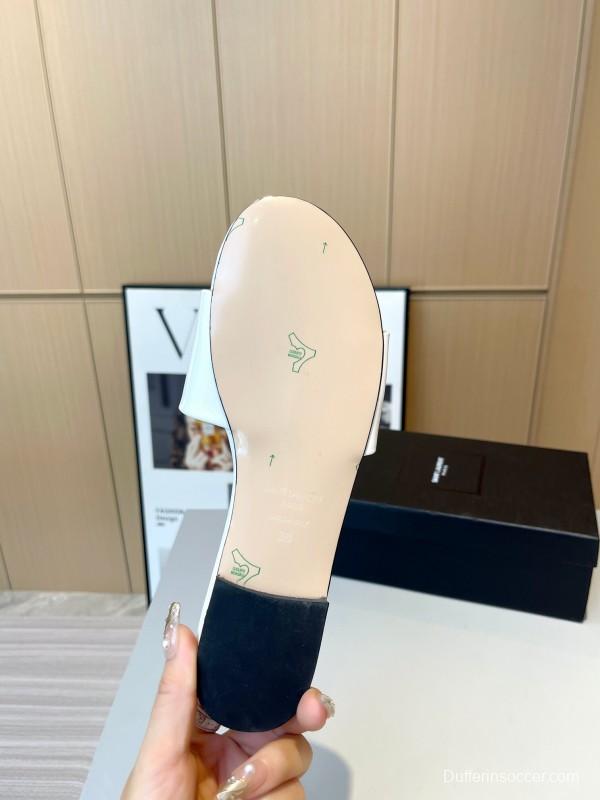 2025 Women Yves Saint Laurent White Leather Slippers LY00180