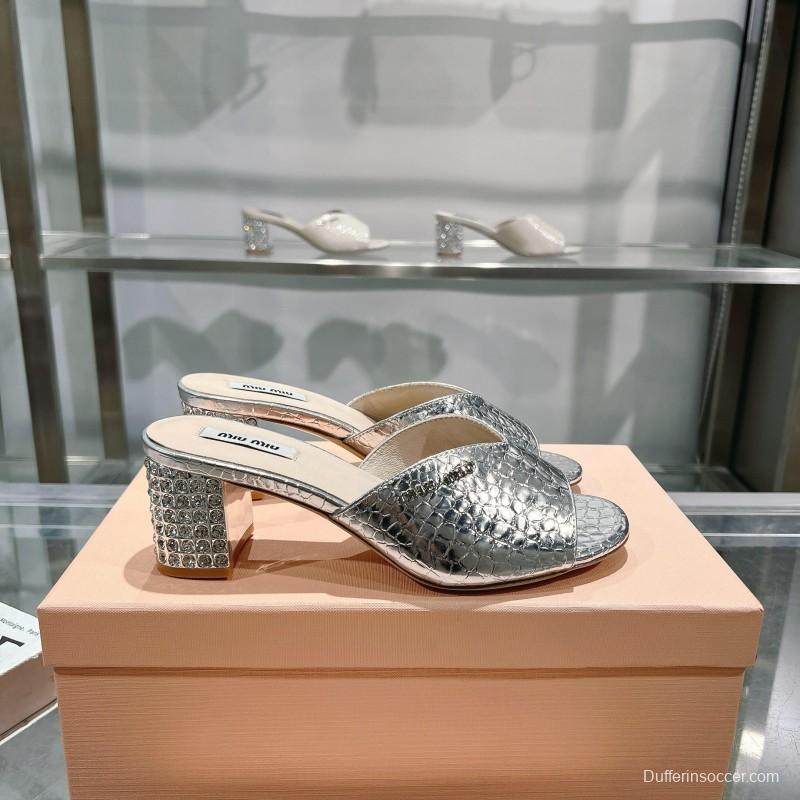 2025 Women Miu Miu Silver Leather Mules
