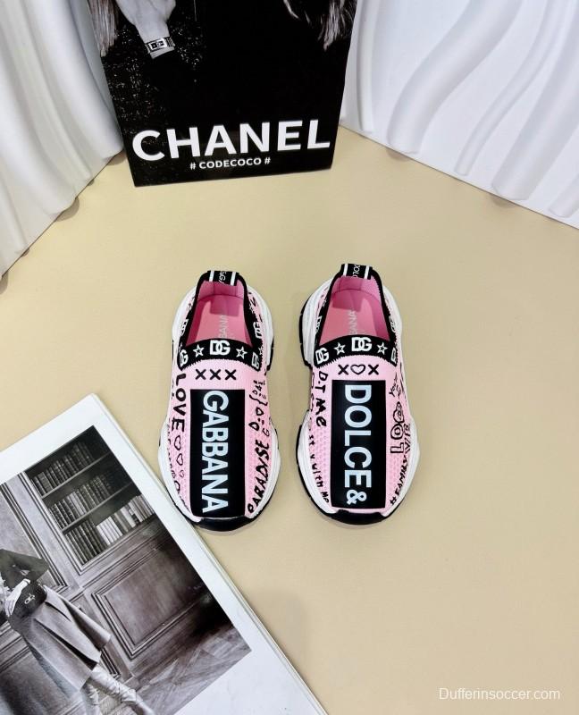 2024 Kids Dolce & Gabbana Pink Black White Yellow Fabric Sneakers