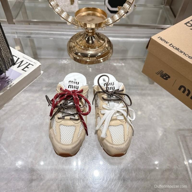 2025 Women Miu Miu Beige White Leather Sneakers