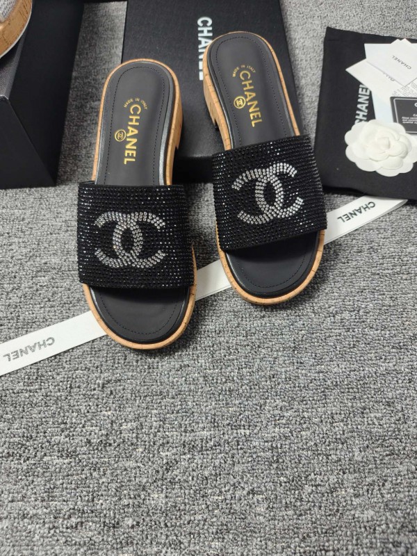2025 Slippers Chanel Black Crystal Women