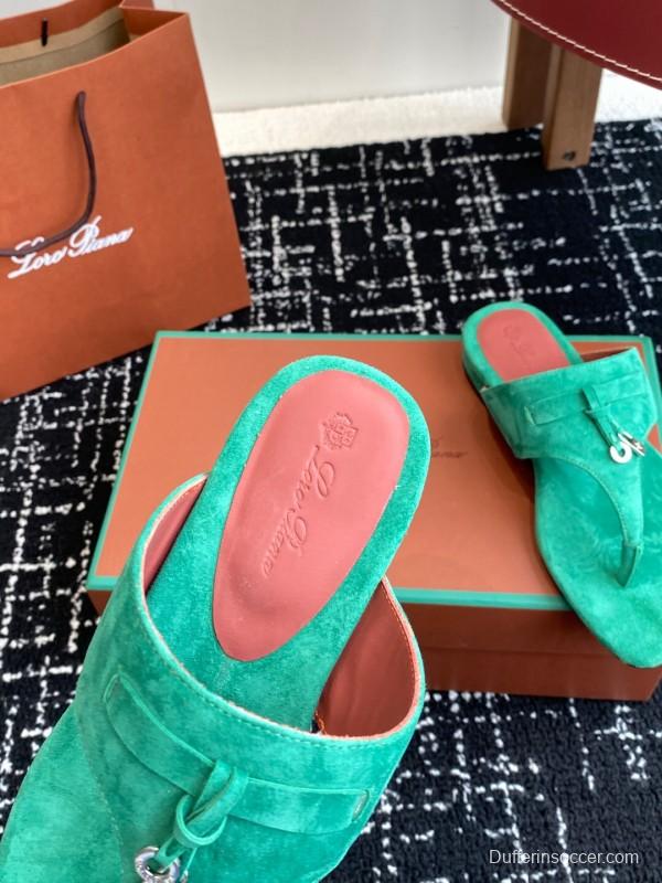 2025 Women Le Parmentier Green Suede Slippers KFY00280