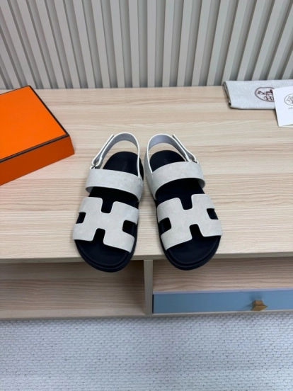 2025 Women Hermès White Leather Slippers