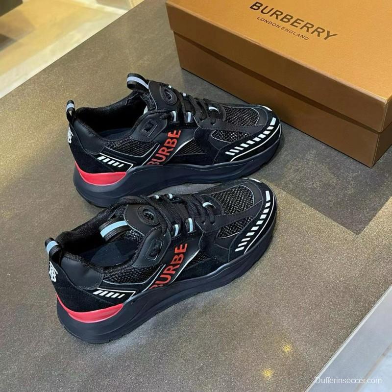 2025 Unisex Burberry Black Red Mesh Suede Leather Sneakers
