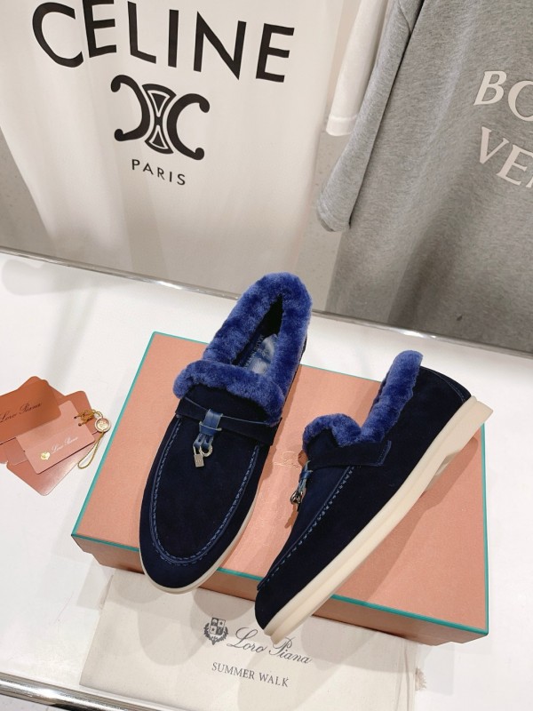 2024 Women LP Blue Suede Shearling Loafers MJ00300