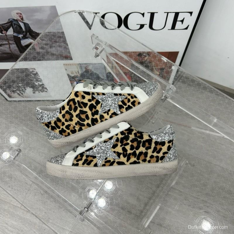 2025 Women GGDB Leopard Silver Glitter Leather Suede Sneakers