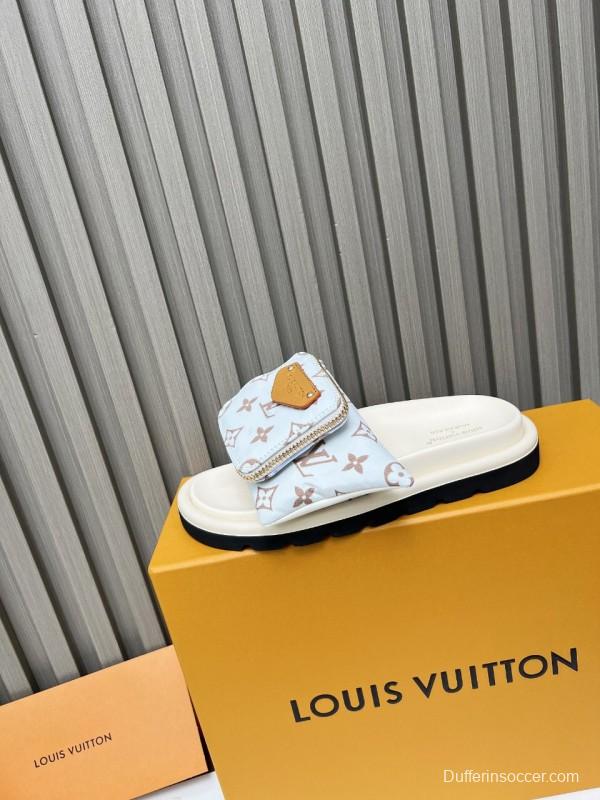 2025 Women Louis Vuitton White Brown Canvas Slippers KFY00230