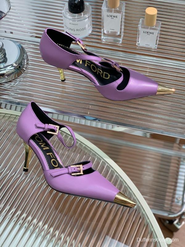 2025 Women TOM FORD Purple Gold Leather Pointed Toe Heels KFY00320