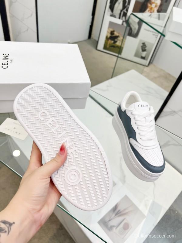 2025 Women Celine White Gray Leather Platform Sneakers LY00360
