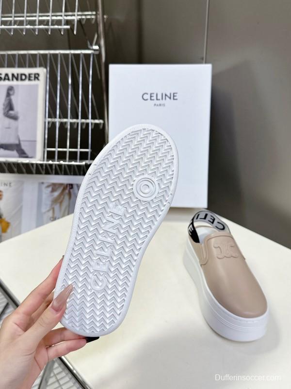 2025 Women Celine Beige Leather Slip-On Sneakers