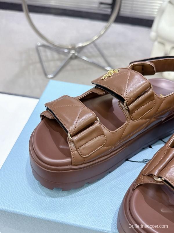 2025 Women Prada Brown Leather Sandals