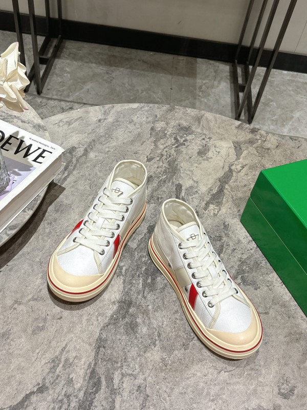 2025 Unisex Bottega Veneta White Red Canvas Lambskin Sneakers Hand Painted KFY00260(F/M)