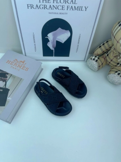 2025 Kids Gucci Black Leather Sandals