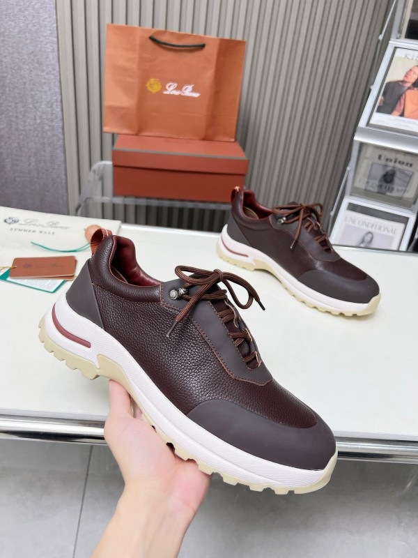 2024 Men Le Parmentier Brown Leather Mesh Sneakers MJ00350