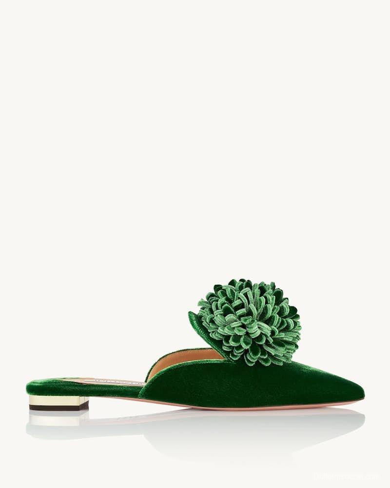 2025 Women Aquazzura Green Velvet Slippers