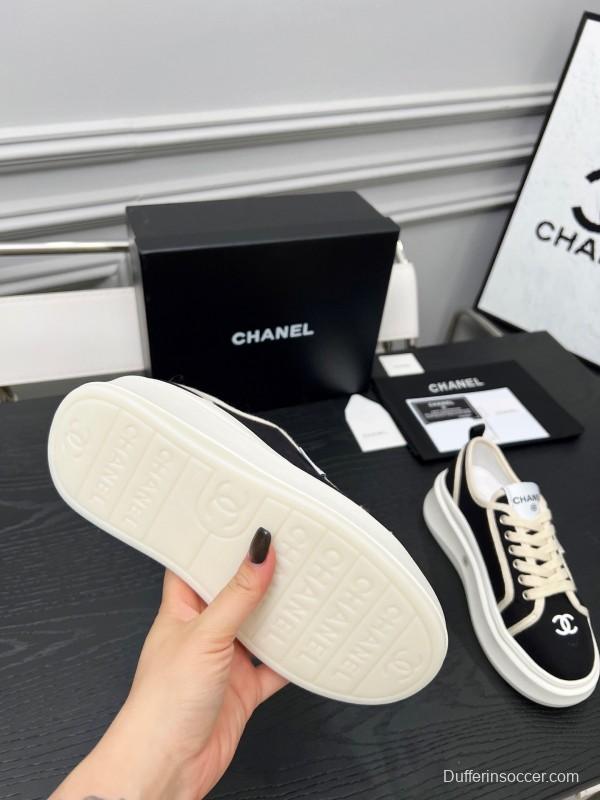 2025 Women Chanel Black White Canvas Sneakers LY00250