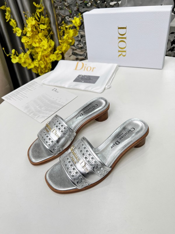 2025 Women Dior Silver Leather Slide Heels LY00210