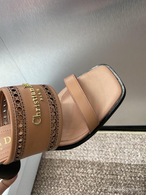 2025 Women Dior Brown Leather Sandals