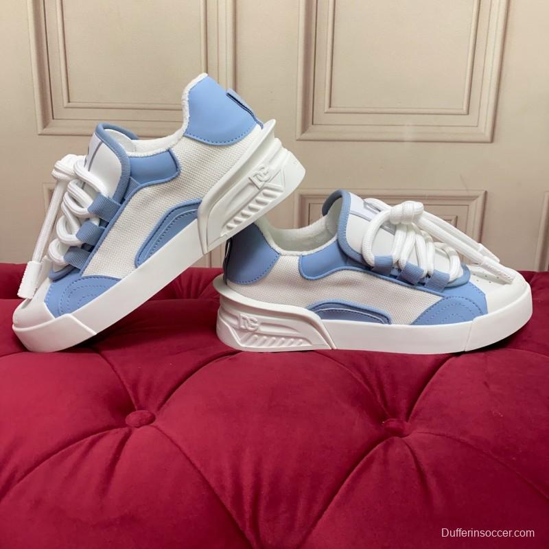 2025 Women Dolce & Gabbana White Blue Mesh Leather Sneakers