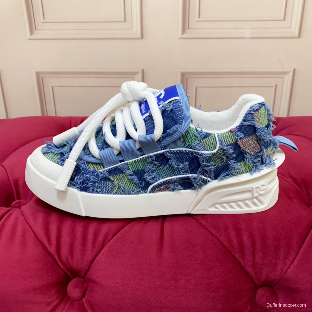2025 Unisex Dolce & Gabbana Blue Green Denim Fabric Sneakers