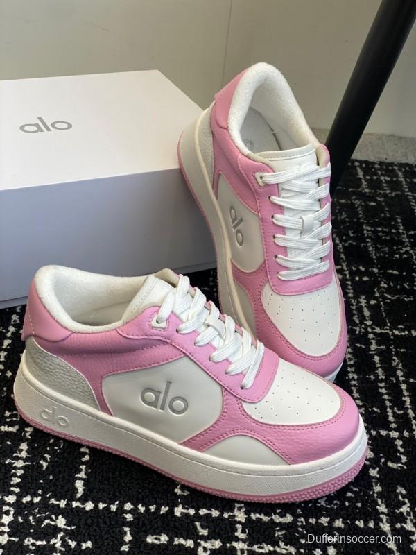 2025 Women Alo White Pink Leather Sneakers KFY00280