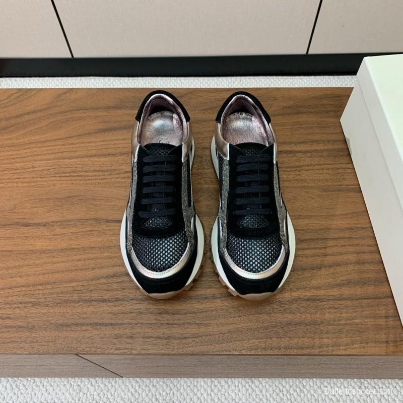2025 Women Brunello Cucinelli Black Rose Gold Mesh Suede Leather Sneaker