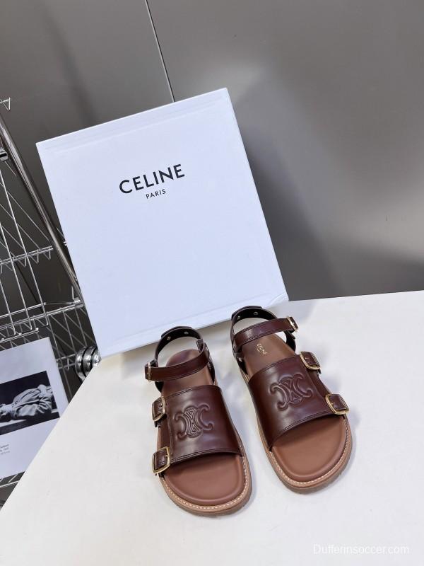 2025 Women Celine Brown Leather Sandals KFY00280