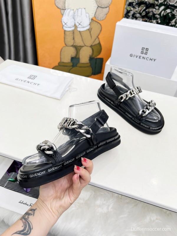 2025 Women Givenchy Black Transparent Rubber Sandals Chain Detail LY00260