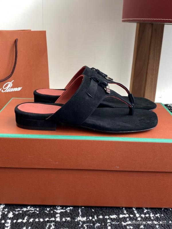 2025 Women LP Black Suede Slippers KFY00280