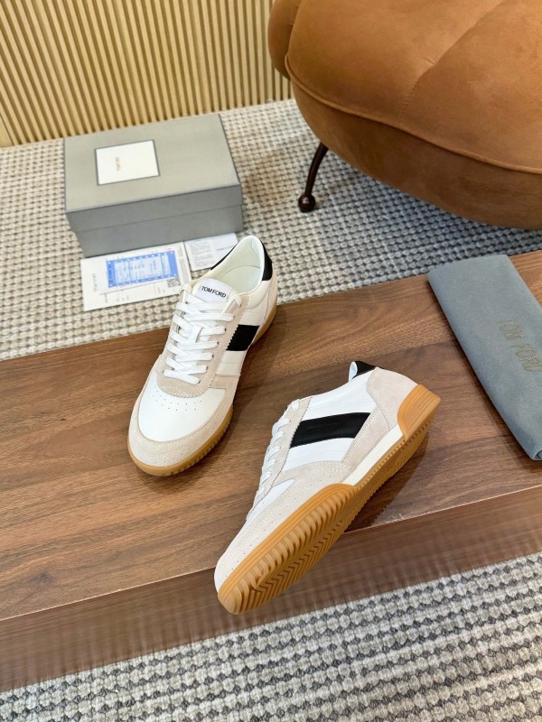 2025 Men TOM FORD White Black Suede Leather Sneakers