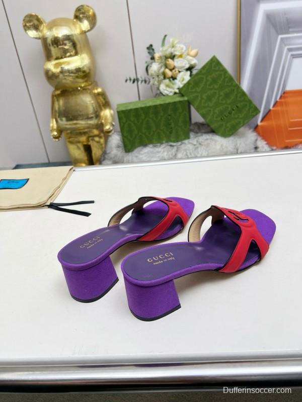 2025 Gucci Purple Red Leather Slippers MJ00190