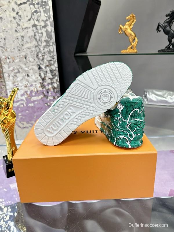 2024 Unisex Louis Vuitton Green White Leather Plimsolls Hand-Painted MJ00780