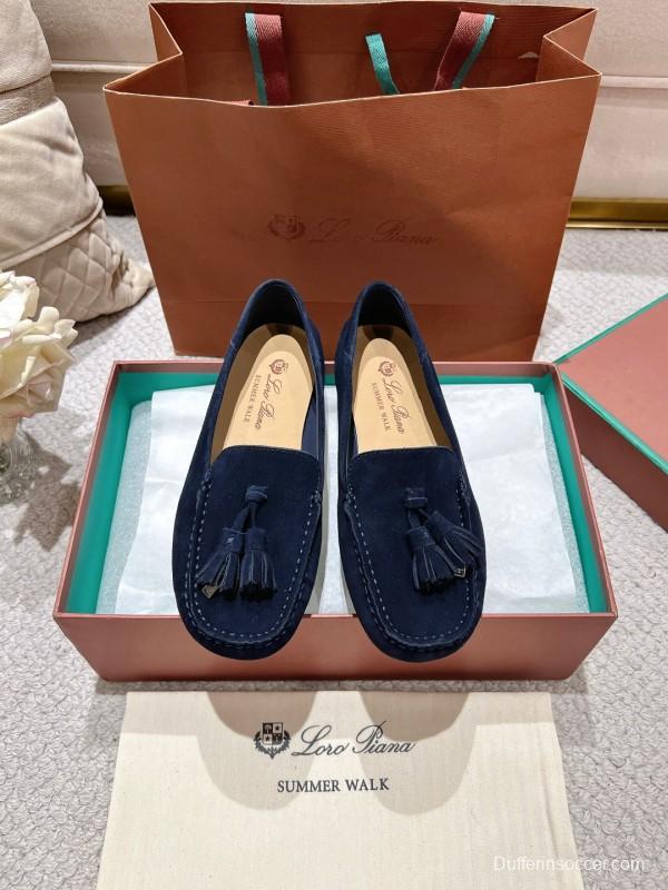 2025 Women Le Parmentier Navy Suede Loafers Tassel LY00391