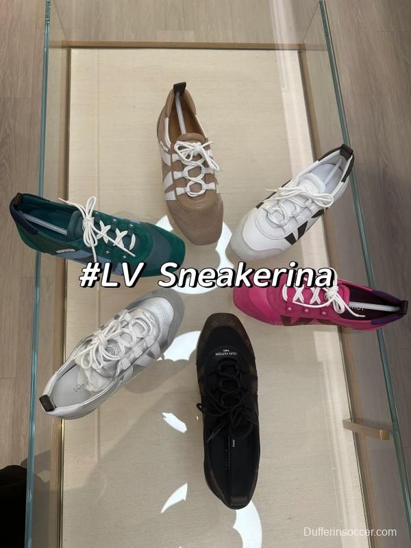 2025 Women Louis Vuitton Pink Purple Suede Leather Sneakers LY00340