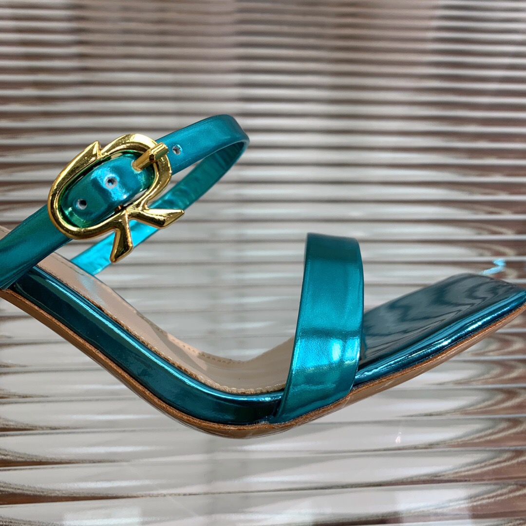 2025 Women Gianvito Rossi Blue Leather High Heel Sandals