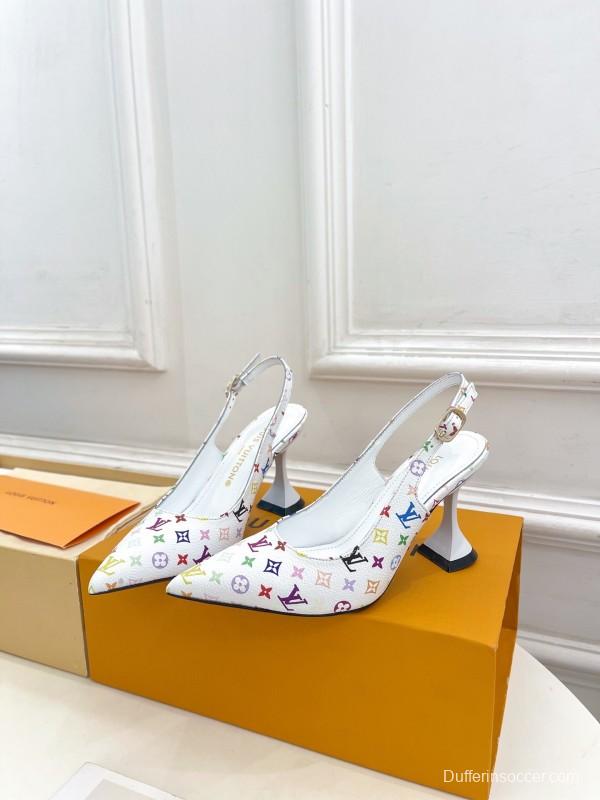 2025 Women Louis Vuitton White Multicolor Leather Heels KFY00280