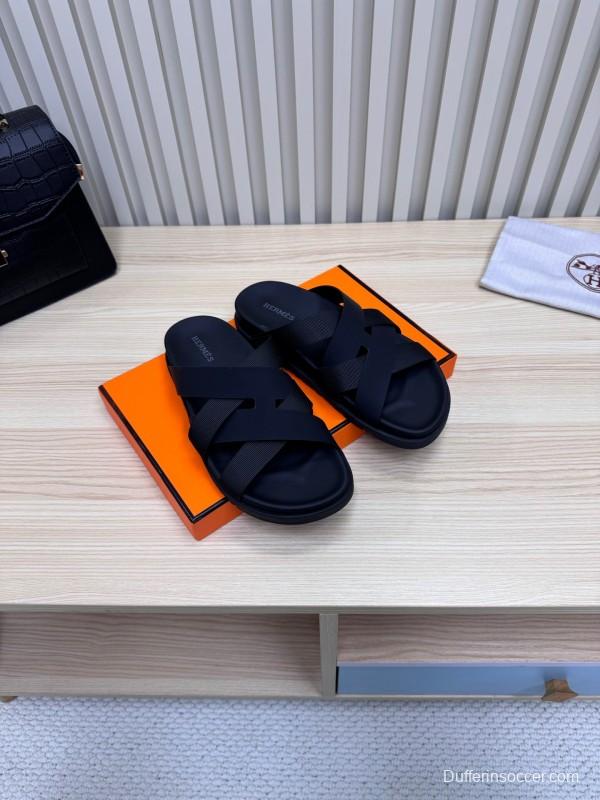 2025 Slippers Unisex Hermès Black Leather Slippers