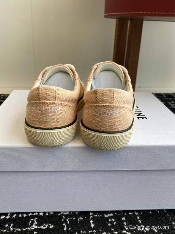 2025 Women Celine Pink Canvas Leather Sneakers