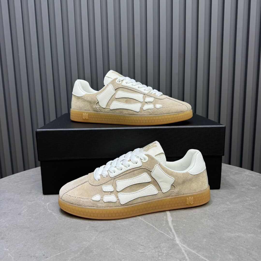 2025 Unisex Amiri Bone White Beige Leather Suede Sneakers LY00280