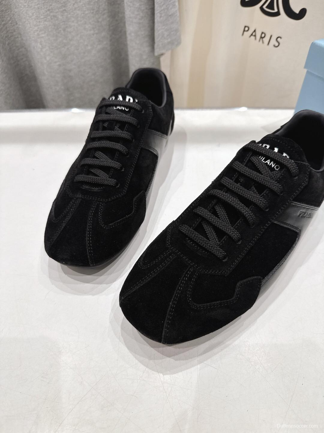 2025 Unisex Prada Black Suede Leather Casual Shoes KFY00300